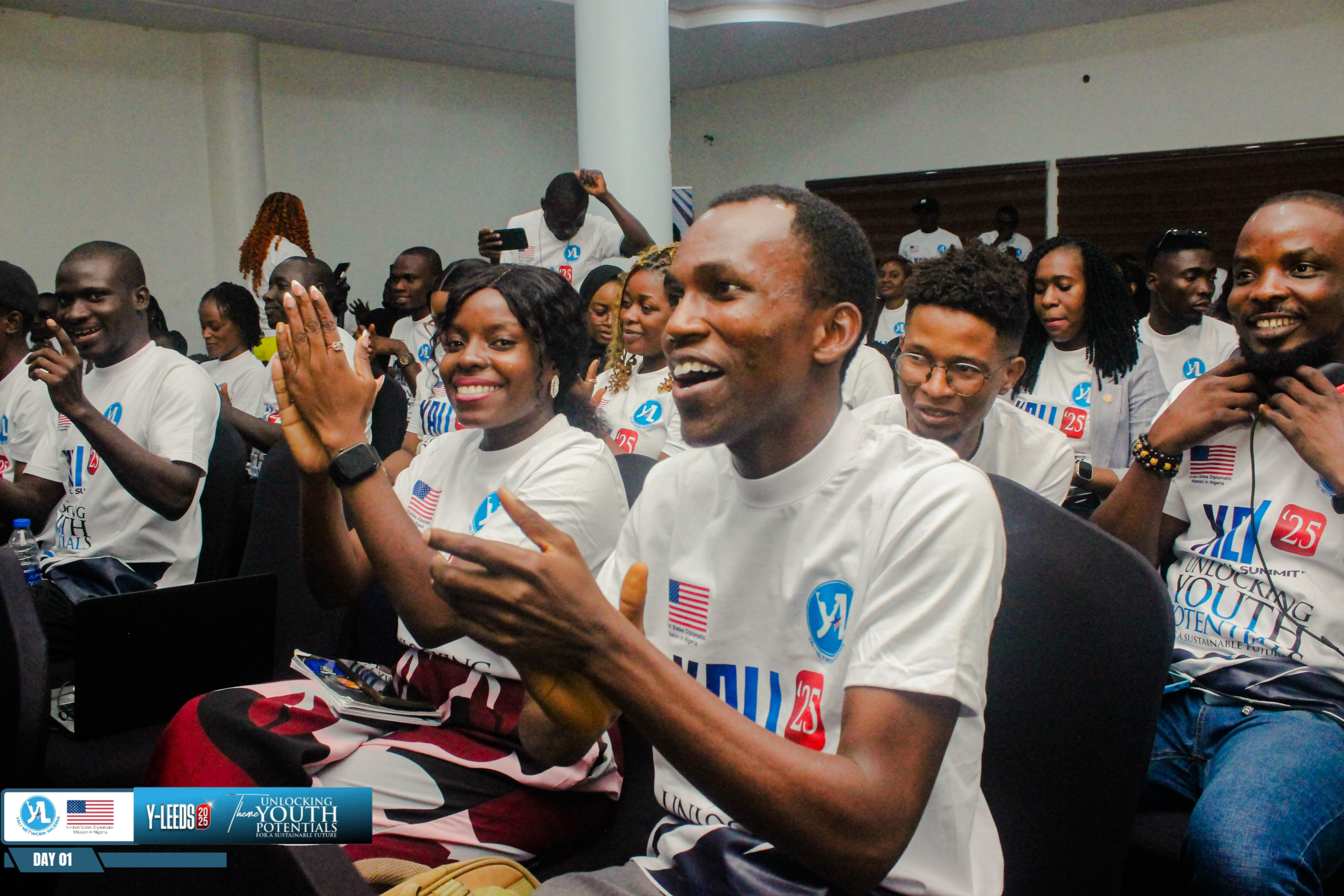 YALI delegates applauding and engaged during a session at Y-LEEDS 2025