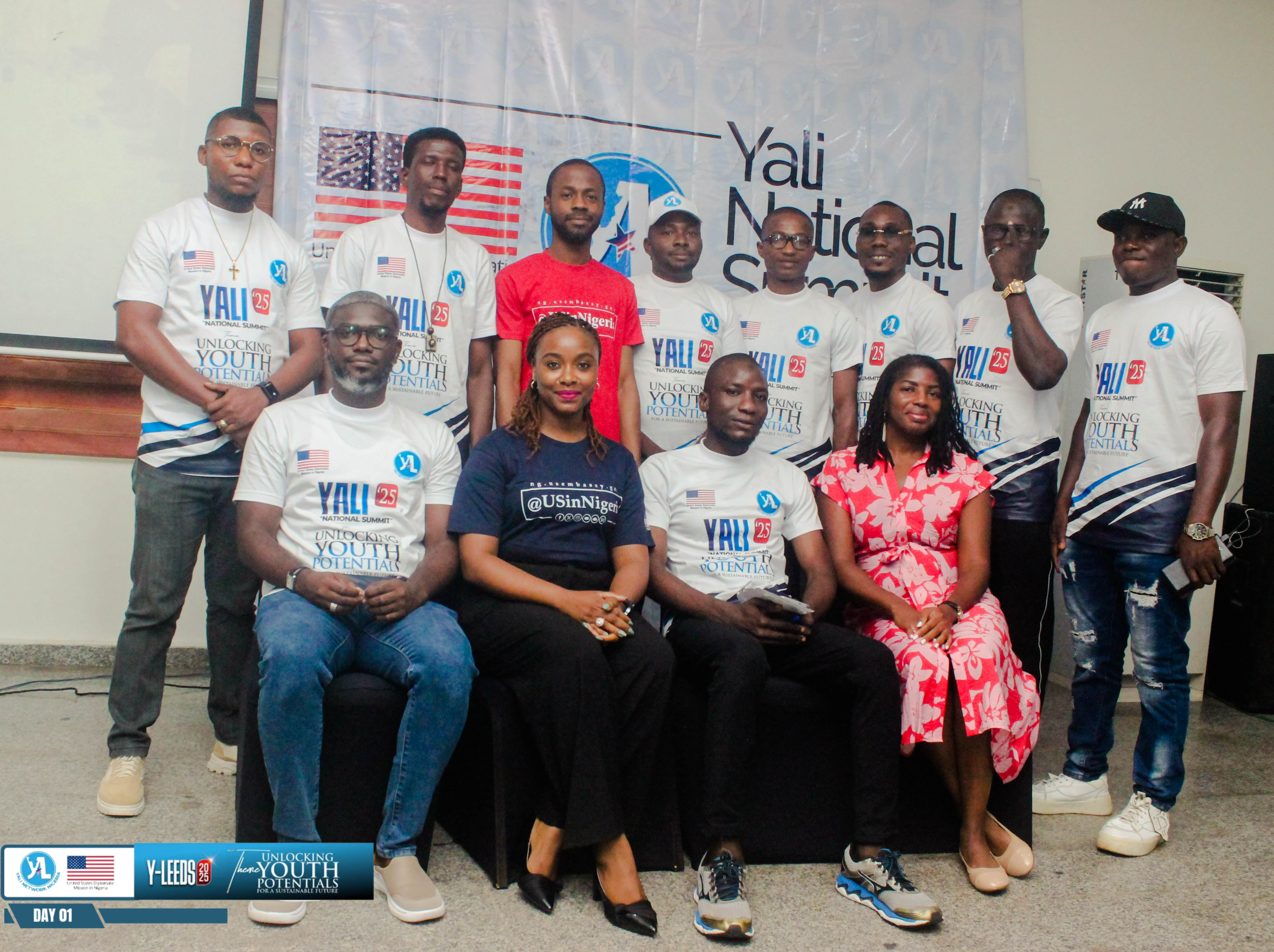 YALI Network Nigeria leadership and organisers pose together on stage at Y-LEEDS 2025